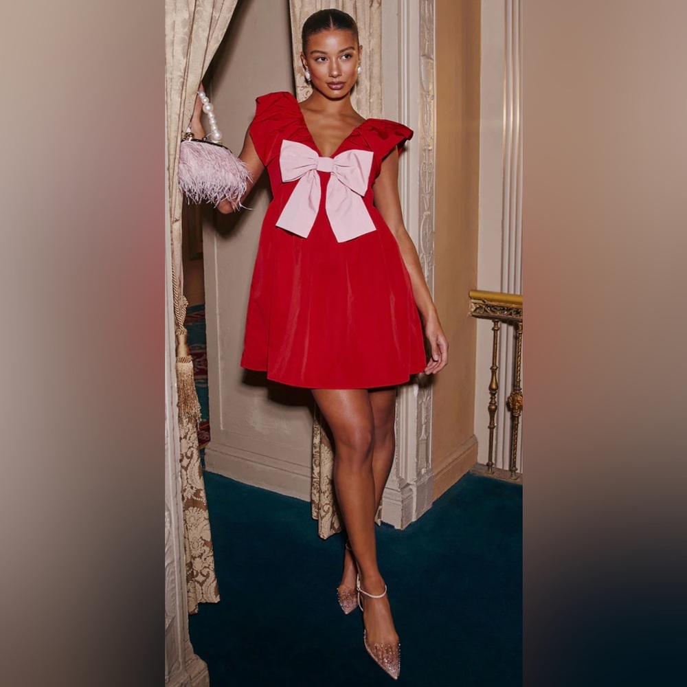 Red Dress with Pink Bow